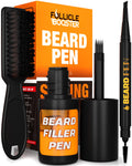 FOLLICLE BOOSTER Beard Pen Filler Styling Kit for Men - 3-in-1 Filling Set with 4-Tip Fork, Normal Pencil, and Brush - Waterproof, Sweatproof & All-Day Hold - Medium Black