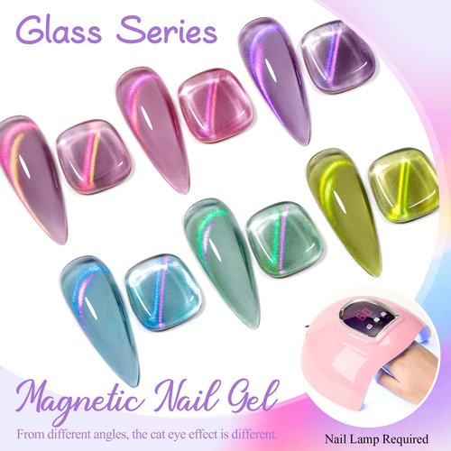 MEET ACROSS Glass Cat Eye Gel Polish Set Nail Polish Jelly Galaxy Magnetic Nail Polish with Magnet Cateye Gel Polish Kit Neon for Home DIY Manicure Varnish Art Design Art Design