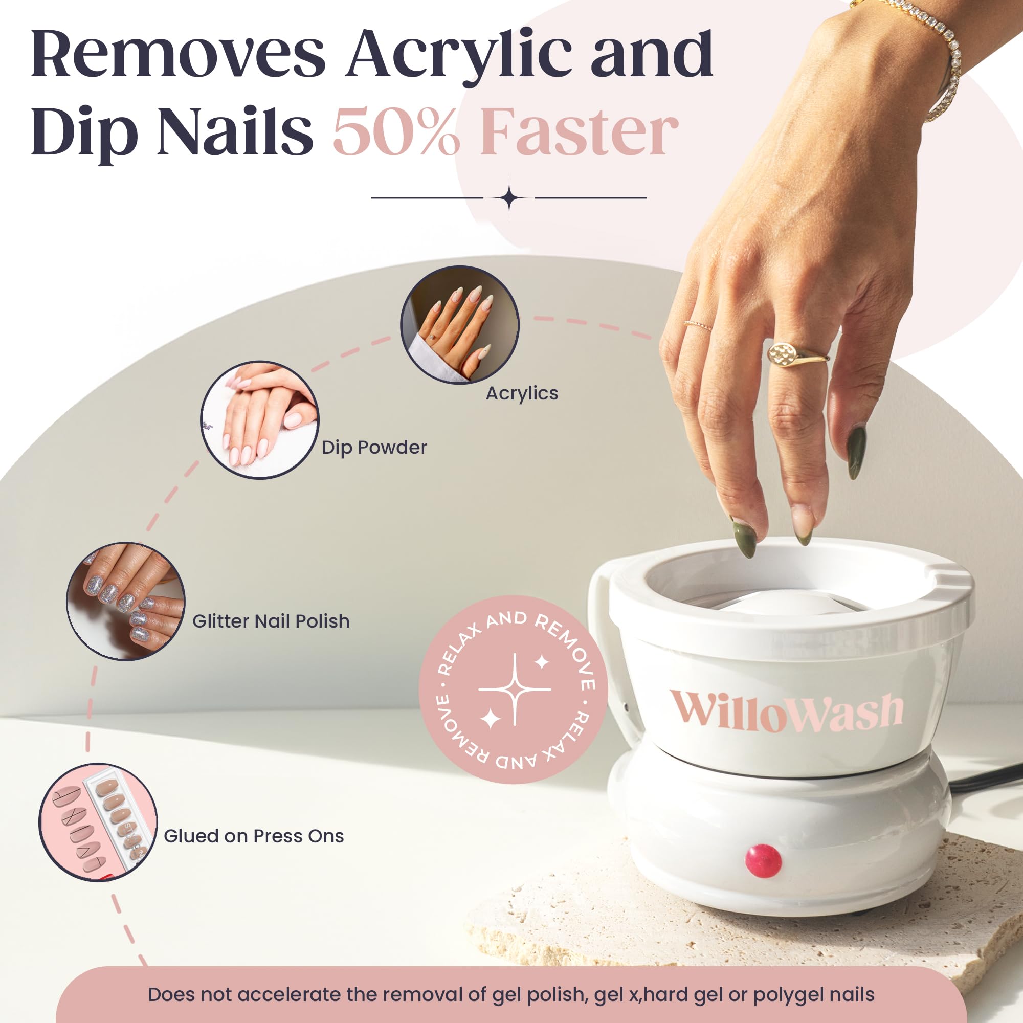 Willowash Electric Nail Soaking Bowl – Acetone-Proof Acrylic Nail Remover Kit for Home – Dip Powder & Acrylic Soak Off Bowl – 100% Pure Acetone Warmer Machine, Manicure Soaking Bowl with Tools