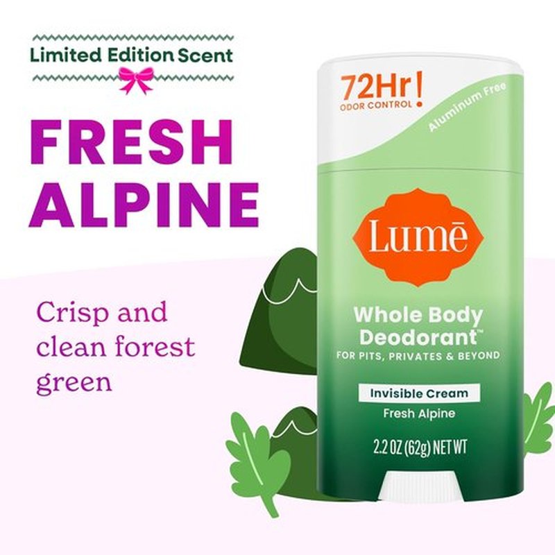 Lume Whole Body Deodorant - Invisible Cream Stick for 72 Hour Odor Control - Aluminum Free, 2.2 Ounce (Pack of 2) - Fresh Alpine