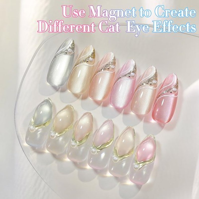 Double Rhythm Cat Eye Gel Nail Polish Set - 6 Shimmer Glitter Colors | 0.5 Oz Holographic Magnetic Polish