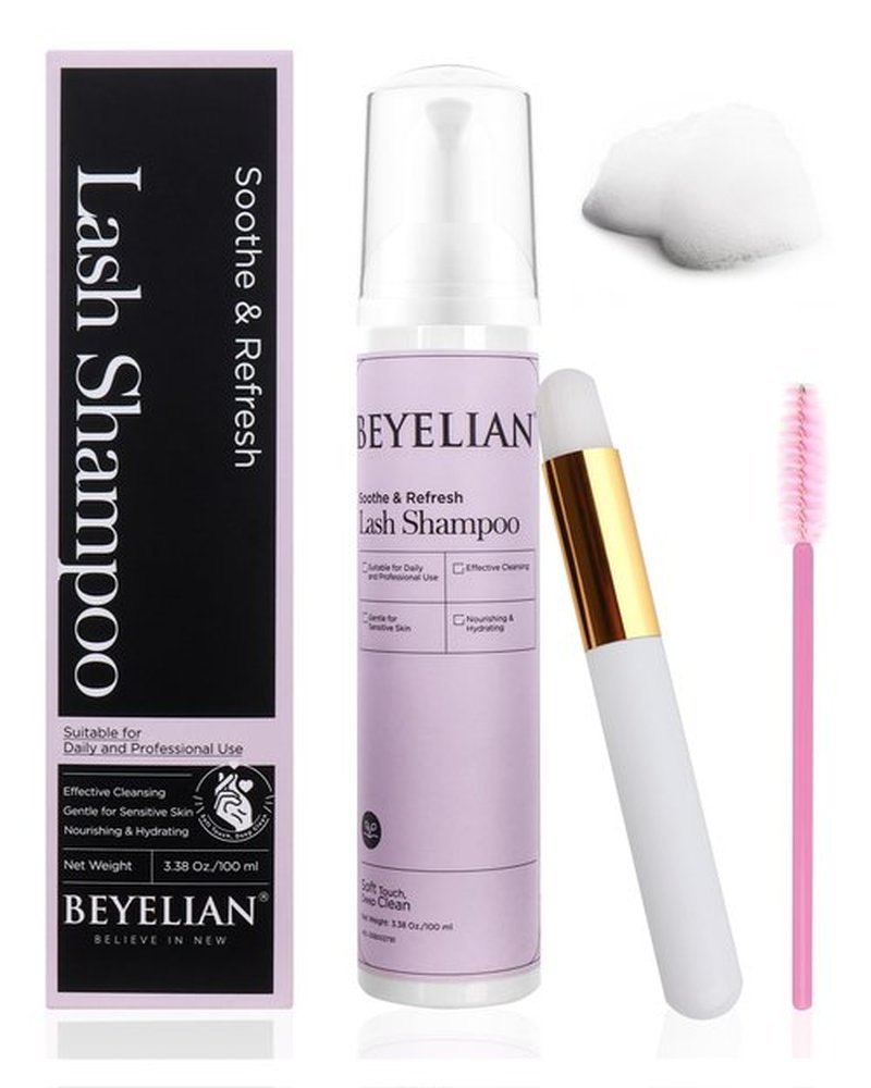 BEYELIAN Cluster Lash Glue Remover, Shampoo Kit for Eyelash Extension, 100ML Eyelash Shampoo, White Eyelash Extension Cleanser, Lash Eyelid Foam Cleaning Kit for Salon Use and Home Use