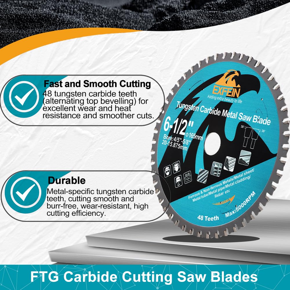 12 Inch 60T Metal Circular Saw Blade - EXFEIN Tungsten Carbide Tipped Saw Blade Arbor 1-3/16" for Metal Sheet or Pipe, Angle Iron, Rebar, Ferrous Metals, Non-Ferrous Metals