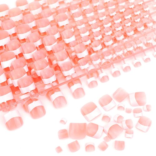 MWOOT 240Pcs Natural French Fake Nails Tips Set, Nail Art Decoration Full Cover Pink White False Nail Tips for DIY Salon Manicure Sticker Tools - S