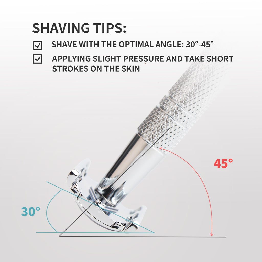 Gearhub Double Edge Safety Razor Reusable Stainless Metal Wet Shaving Razor with 10 Swedish Platinum Blades for Men Women Barber Bikini Armpit Hair, Silver GRB2D