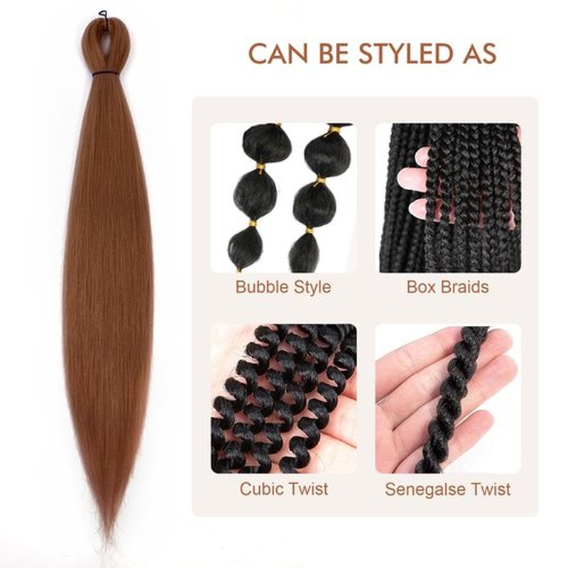 DIFUNEE Pre-stretched Braiding Hair - 24 Inch 8 Packs Brown Braiding Hair For Twist or Box Braids, Long Yaki Texture Hot Water Setting Synthetic Braiding Hair Extensions (24 Inch, #30-8P)