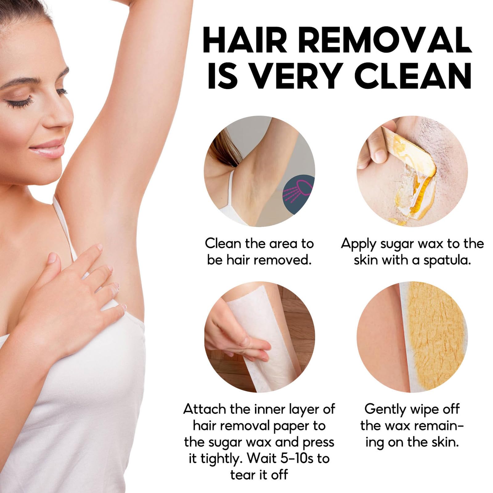 Sugar Wax Kit for Women - Sugaring Hair Removal At Home Waxing System, Painless No Strips No Heat, 1.76oz for All Skin & Hair Types, Cera Depilatoria Para Mujer