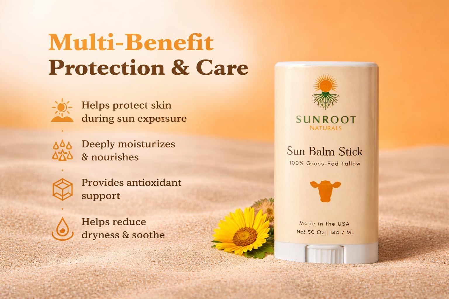 Sunroot Naturals 15% Zinc Sun Stick, .5 oz | Mineral Sun Stick Face & Body Balm | Non-Nano Zinc Oxide Formula | Travel Size Great for Outdoor Use | Reef Friendly, Made in USA