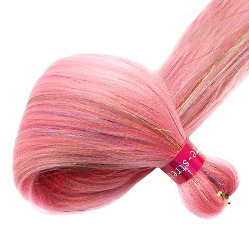 Pink with Tinsel Braiding Hair Pre Stretched 2 Packs 26 Inches Box Braids Hair Extensions Synthetic Pre Stretched Braiding Hair