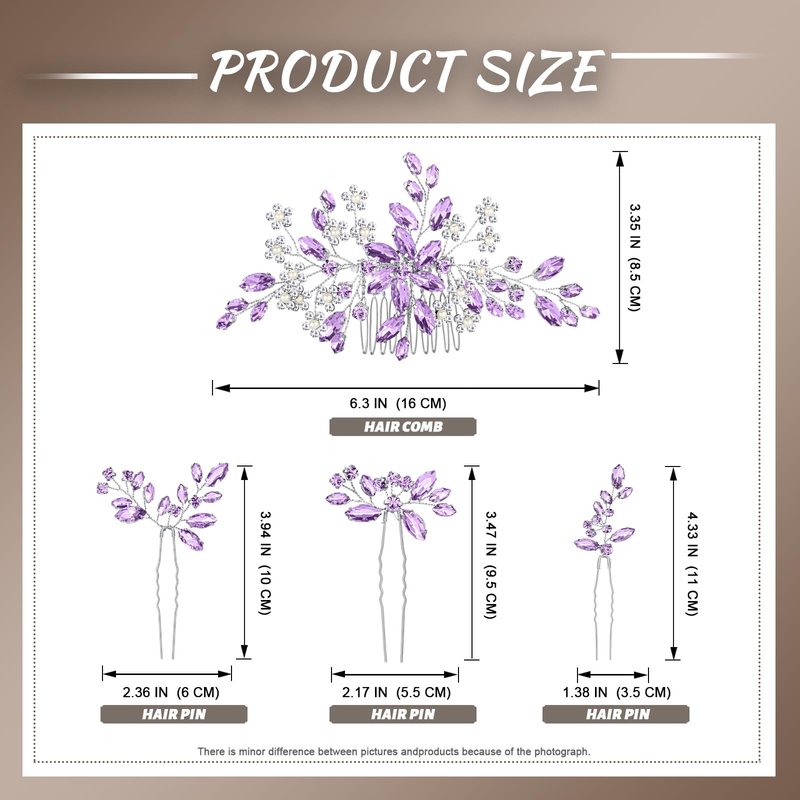 Wedding hair accessories, Bridal for piece headpiece, Bride comb（Purple）