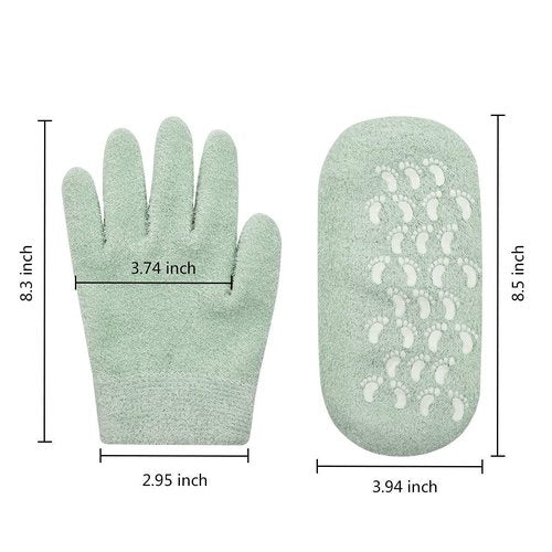 Moisturizing Socks and Gloves Overnight, Gel Gloves and Socks for Dry Cracked Feet Women & Hands Spa Treatment, Gel Lining Infused with Essential Oils and Vitamins(Green)