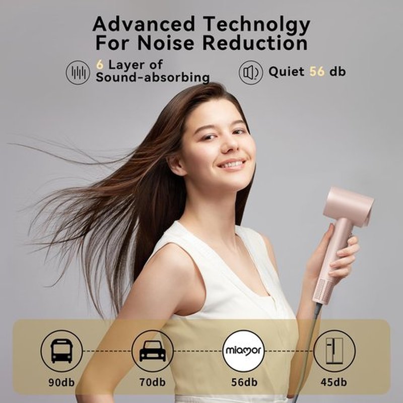 Hair Dryer, 130000RPM High-Speed Brushless Motor Blow Dryer for Fast Drying, 400 Million Negative Ions Hair Dryers for Women, Hair Blow Dryer with Nozzle & Fragrance Essence Capsule (Champagne Pink)