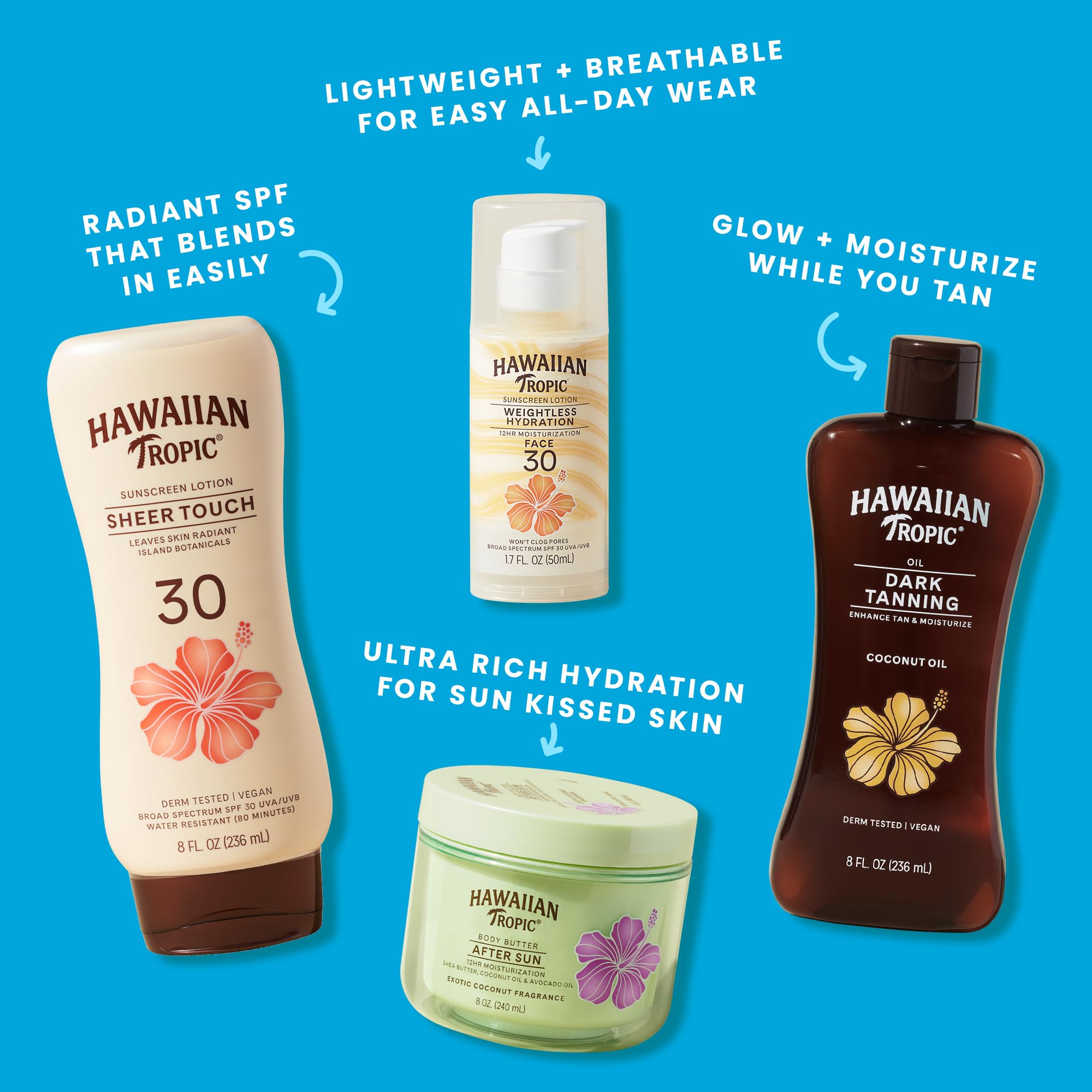 Hawaiian Tropic Weightless Hydration Water Mist for Body SPF 30, 5.2 Fl Oz | Hawaiian Tropic Body Spray Sunscreen Mist, Water Based SPF 30, Non-Aerosol Sunscreen Spray, 5.2 Fl Oz