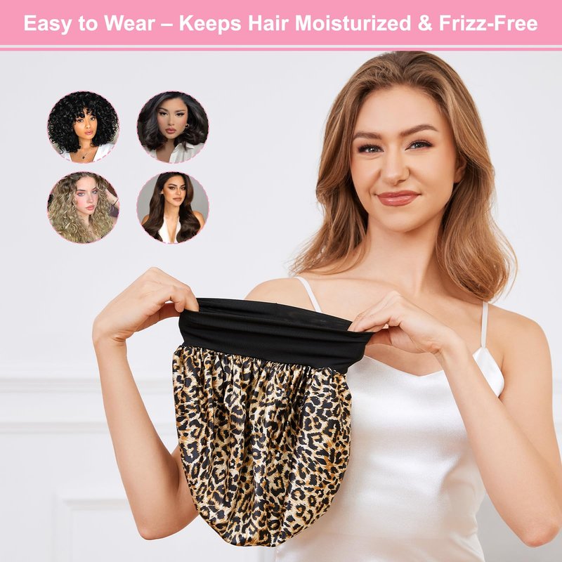 ZHENSILK 3PCS Silk Sleep Bonnet for Women, Large Satin Hair Caps with Elastic Band for Curly Hair and Frizz Control
