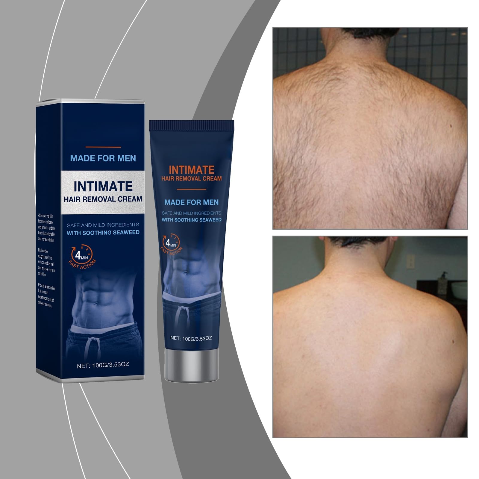 2PCS Men's Hair Removal Cream, Home Hair Removal Cream for Men - Residue-Free & Mark-Free Depilatory Cream, Moisturizing Gentle Formula with Seaweed Extract