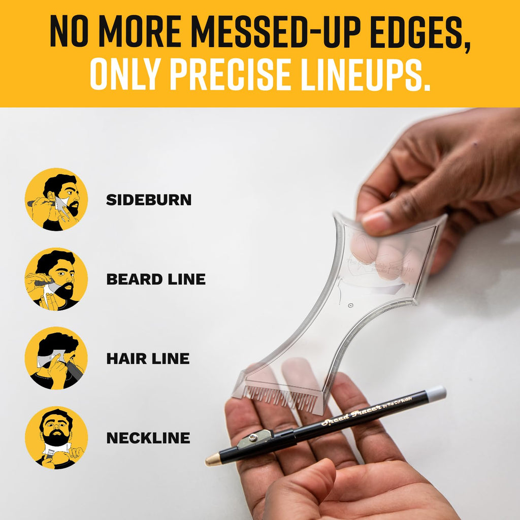 The Cut Buddy PLUS Beard Shaping Tool, Clear Template with Built-in Comb and Bonus Pencil, Ideal for Hairline, Beard, and Mustache Trimming
