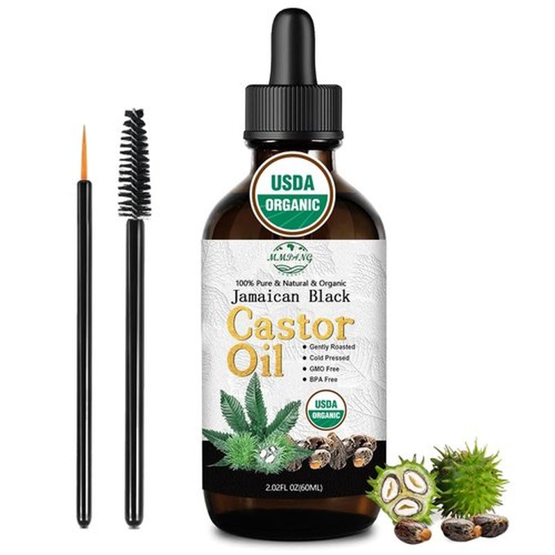 MMPANG Jamaican Black Castor Oil - USDA Certified 100% Organic Jamaica Oils for Hair Growth Cold Pressed, Hexane-Free, Glass Bottle Dropper & Dual Brush, Thicker Eyelashes, Brows & Scalp Care, 2oz