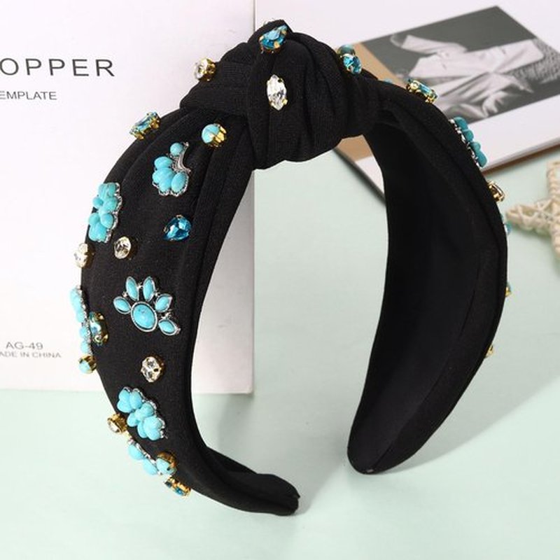 PHALIN Western Headbands for Women Jeweled Rhinestone Crystal Knotted Headbands Embellished Cowboy Boot Hat Cow Head Hairbands Turquoise Western Nashville Rodeo Music Concert Accessories (Style F)