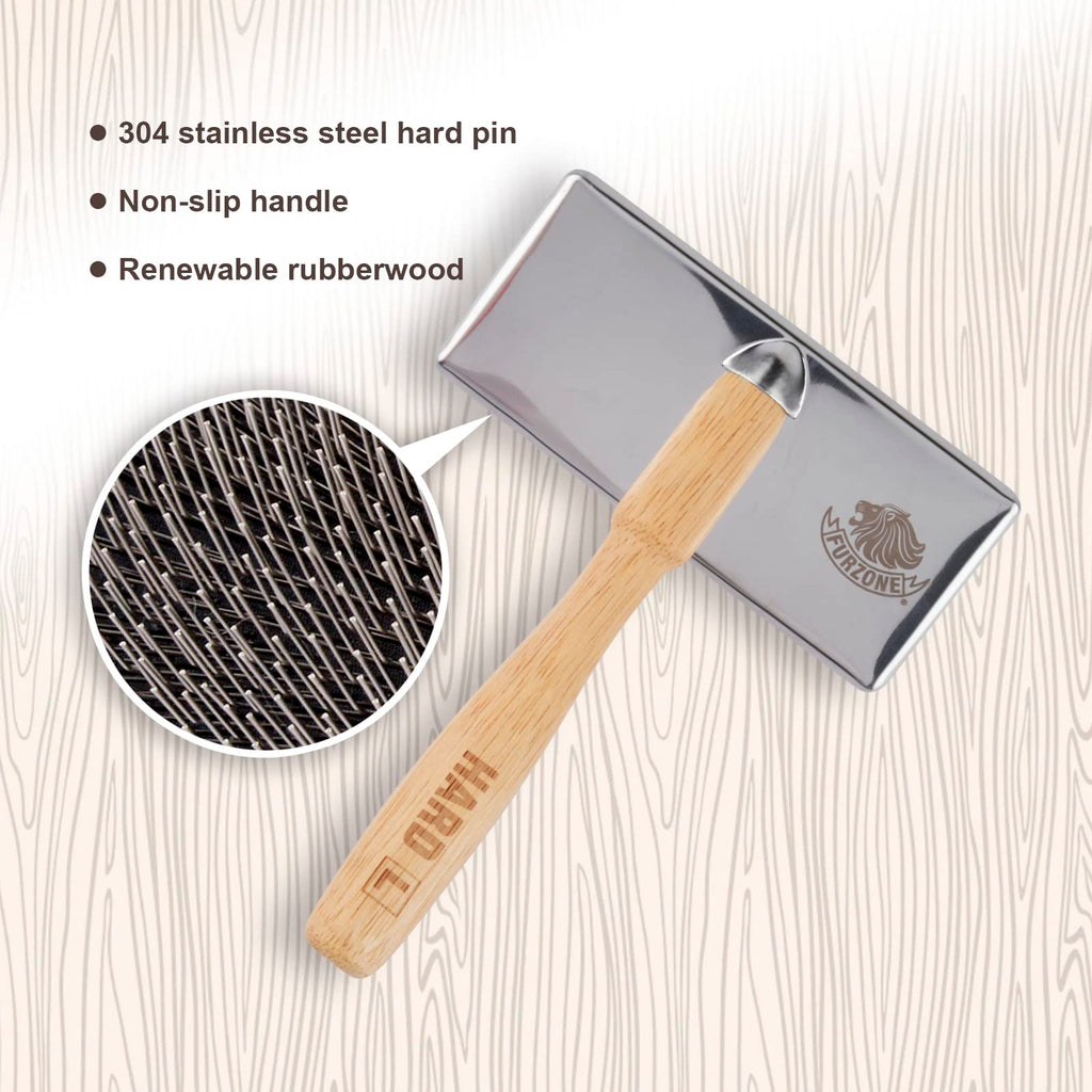 Furzone Wooden Slicker Brush - Stainless Steel Hard Pin Grooming Brush for Dogs (Size L)