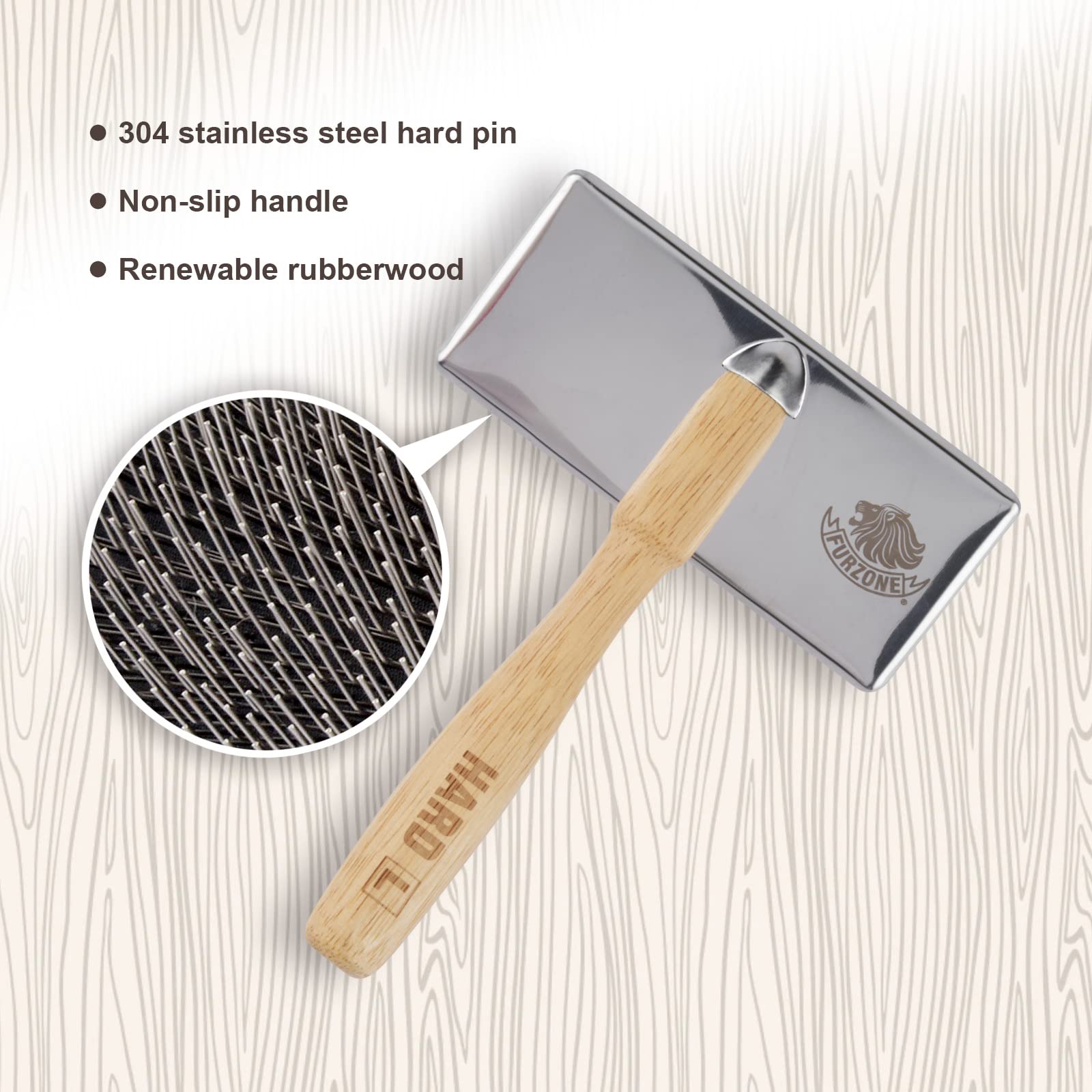 Furzone Wooden Slicker Brush - Stainless Steel Hard Pin Grooming Brush for Dogs (Size L)