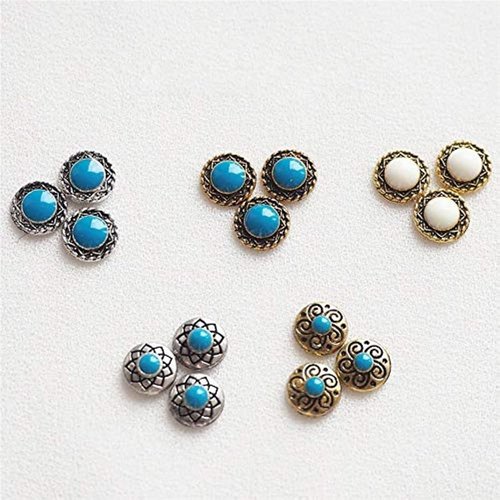 Turquoise Totem Flower Nail Charms - DIY Retro Western Nail Art Decorations 50pcs