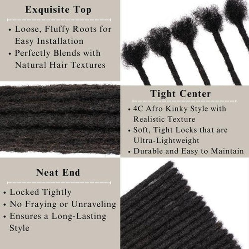 LinkMai 0.2-0.8cm Locs 8-18 I nch 20 Strands 100% Real Human Hair Dreadlock Extensions for Man/Women Permanent Loc Extensions Bundles Can Be Dyed Bleached Curled & Twisted (0.4CM, 1B, 14 INCH)