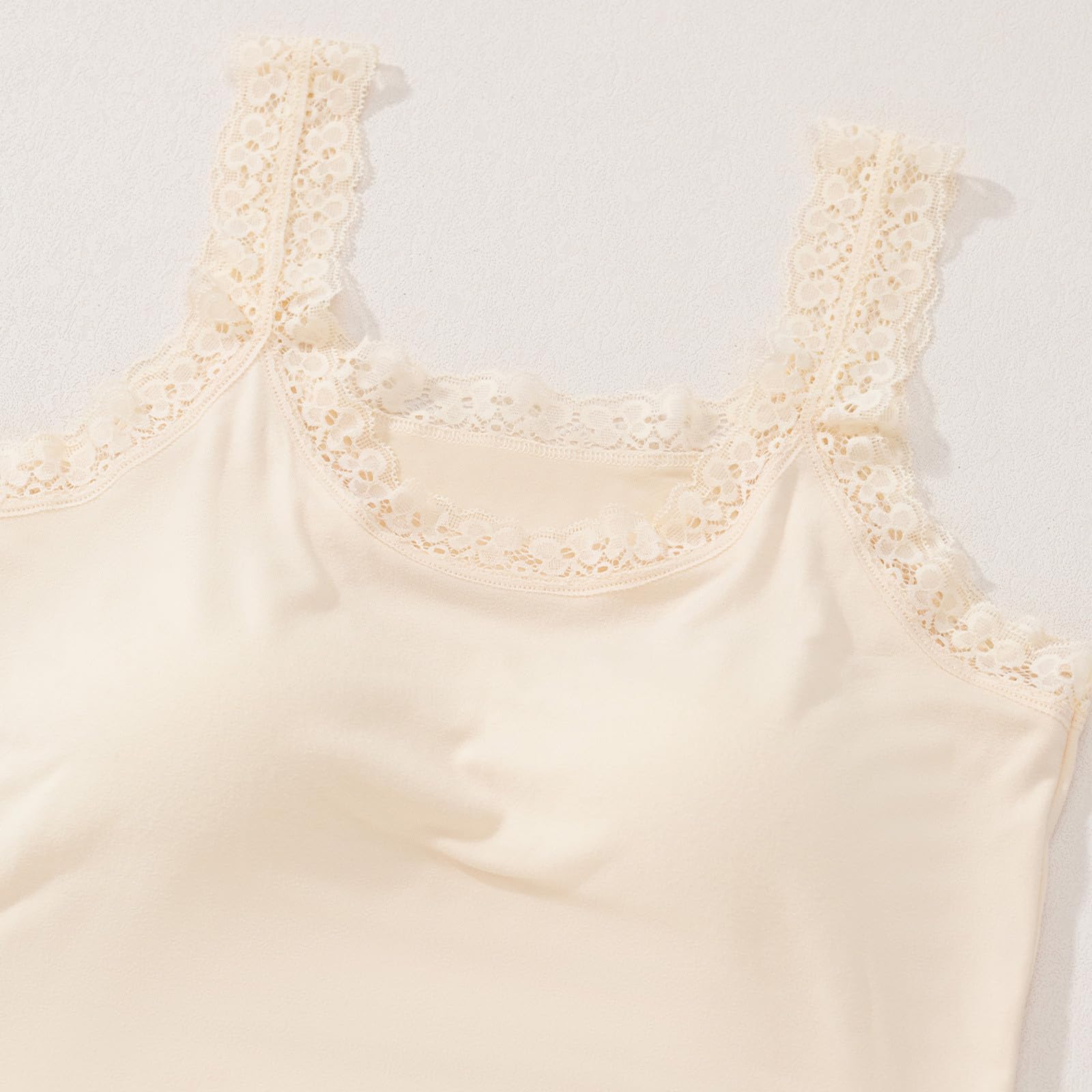 Paghcb Summer Tank Tops for Women with Built in Bra Sexy Lace Trim Padded Camisole Slim Fit Self Bra Cami Shirt Layering Tees