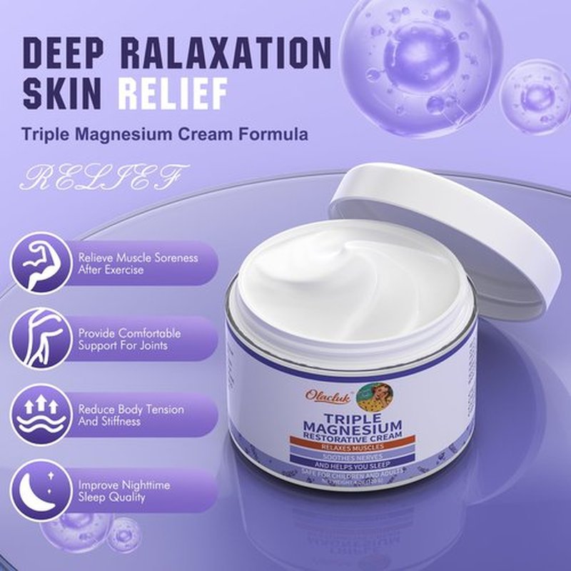 OLACLUK Magnesium Lotion for Sleep, Topical Triple Magnesium Cream for Legs, Feet, and Body Clam, Nighttime Lavender Lotion for Sleep - Christmas Gifts for Kids & Adults (4 oz, Lavender)