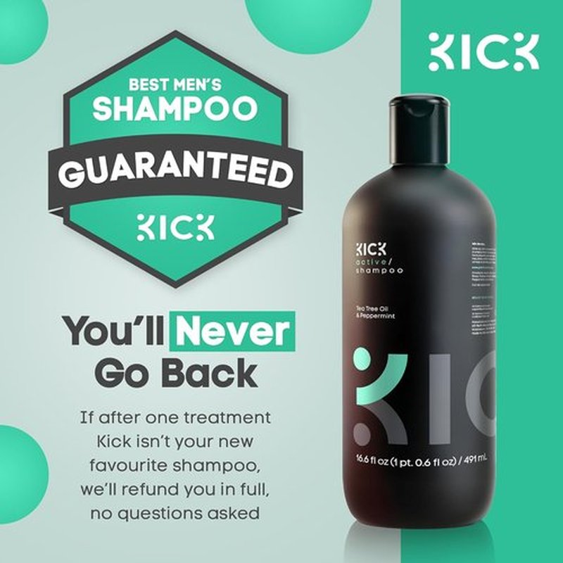 Kick Mens Shampoo - Peppermint & Tea Tree Oil Control - Sulfate-Free Anti-Dandruff Formula - 16.6oz