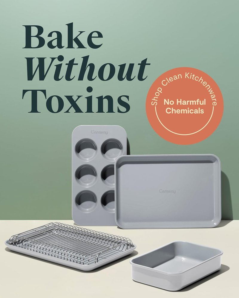 Caraway Mini Bakeware Set - Non-Stick, Non-Toxic Ceramic Coating - Compact Baking Pans for Small Kitchens - Gray