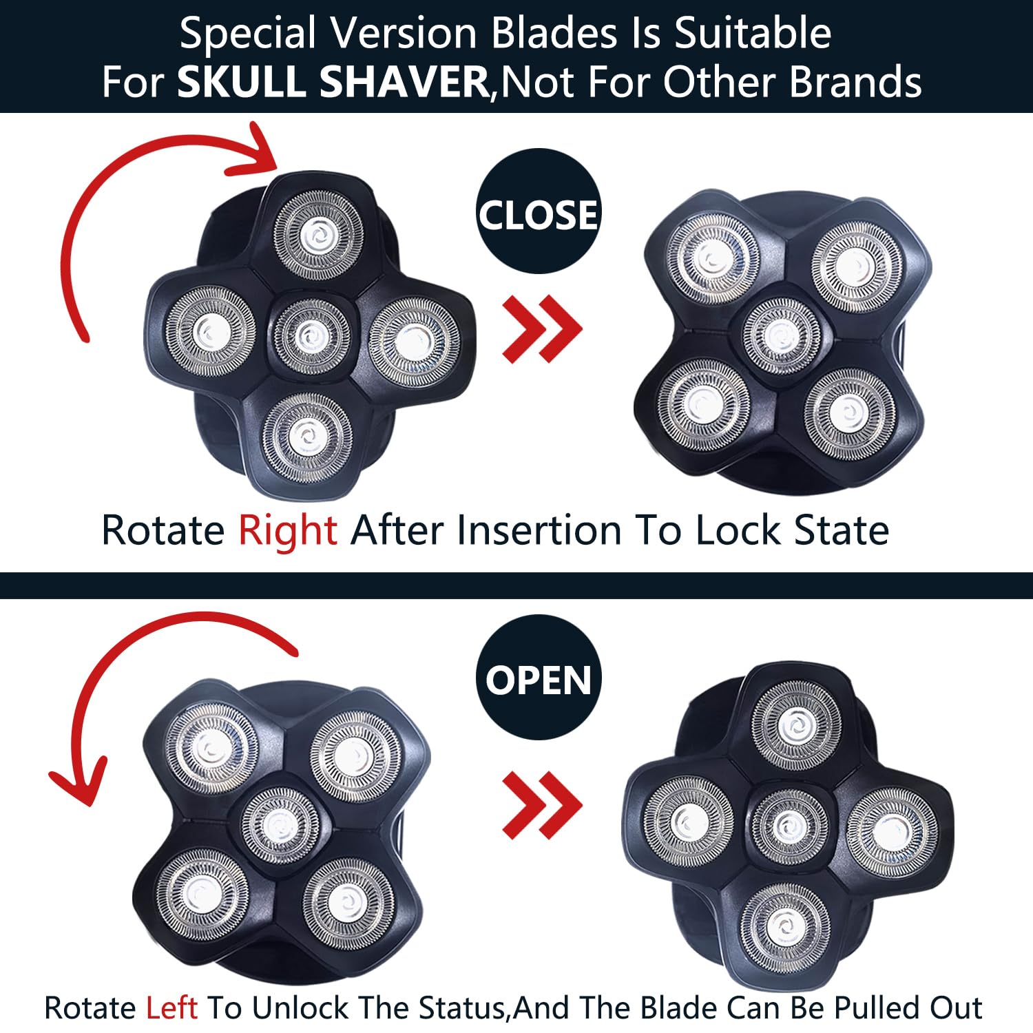 SOLASKY Brand 5 Blades Shaver Replacement Head Compatible with Skull Shaver, Magnetic Version Head Shaver Replacement Heads Compatible with Skull Shaver