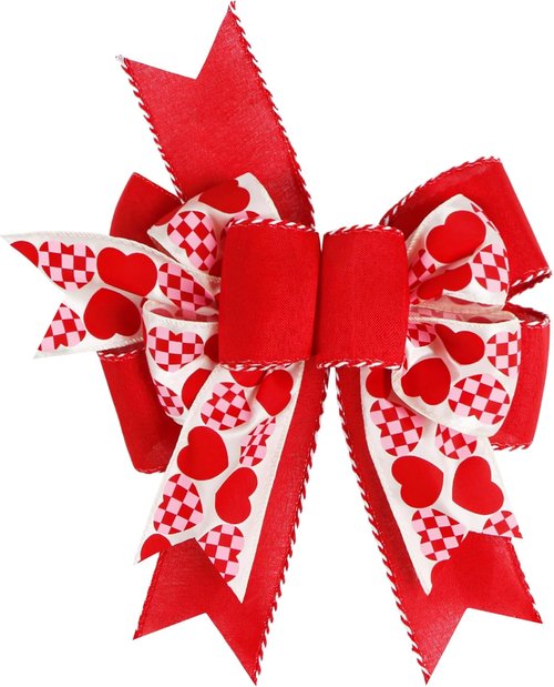 SIMISI Ribbon Burlap Wired Valentine Bow - Red Heart Print for Wreaths & Wedding Decor | 9.5 x 13 Inch