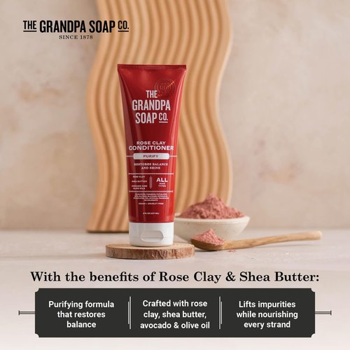 The Grandpa Soap Company Purifying Rose Clay Conditioner - Lift Impurities While Nourishing Hair, With Rose Clay, Shea Butter & Avocado Oil, Vegan, Sulfates and Parabens Free, 8 Fl Oz 2 Pack