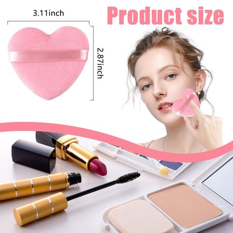 Skiennix Heart Shape Makeup Puff - Soft Velour Cosmetic Blender for Loose Powder | 6 Pieces, Pink