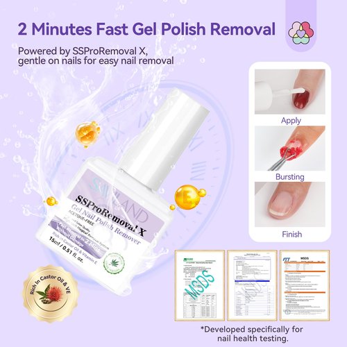 SAVILAND Gel Polish Remover Kit: Nail Strengthener and Liquid Latex For Nails, 15 ML Nail Polish Remover with Nail Tools Nail Polish Strengthener and Growth for Thin Nails Manicure Nail Care Kit
