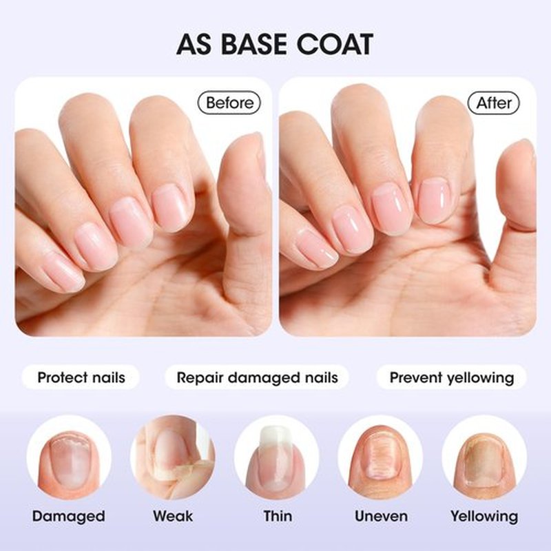 GELLEN 3-In-1 Clear Nail Polish Base Top Coat & Nail Strengthener, Fast Air Dry Breathable Nail Polish, Nails Treatment For Damaged Dry Yellow Finger Nails, Keratin & Vit E, HEMA & TPO Free, Non-toxic