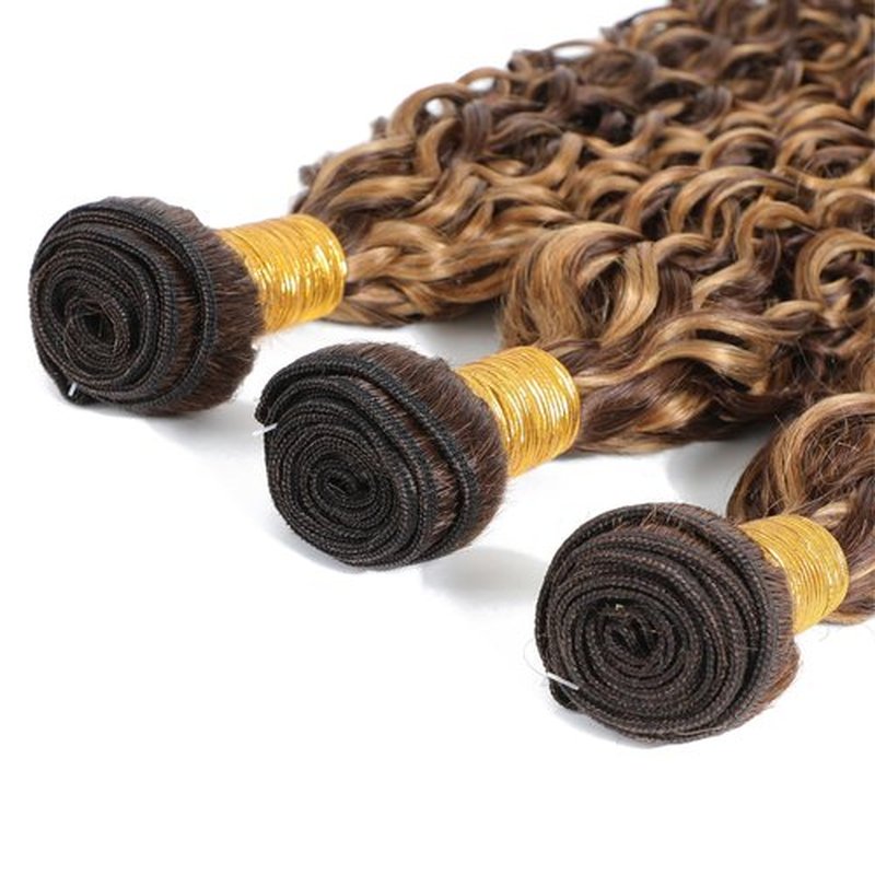 ALHER Honey Blonde Highlight Water Wave Bundles 22 Inch P4/27 Ombre Single Bundles Wet and Wavy Bundles Human Hair Highlight Brown Color 12A 100% Brazilian Virgin Remy Hair for Black Women
