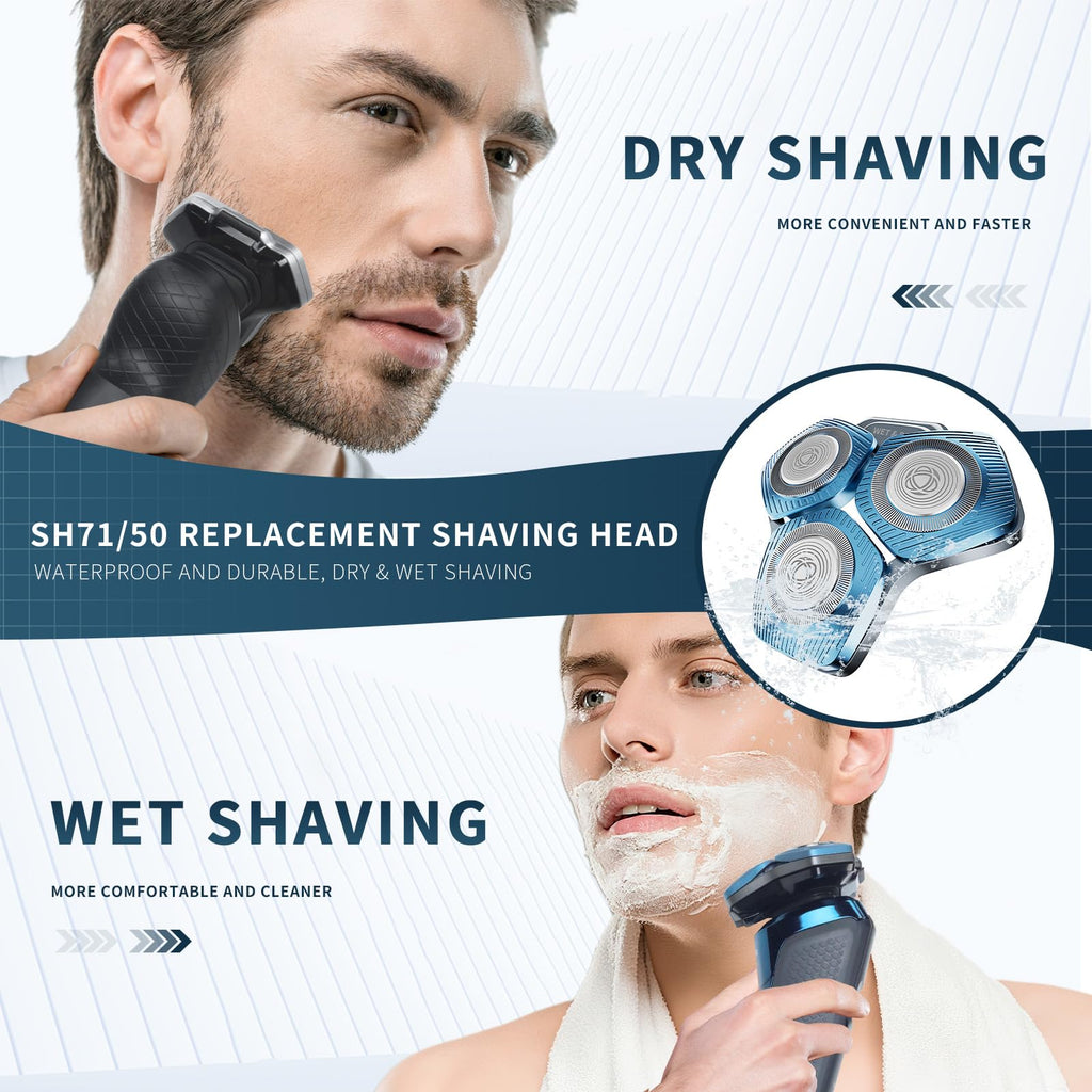 2 Pack SH71/50 Shaving Heads, Compatible with Philips Shavers,Blue