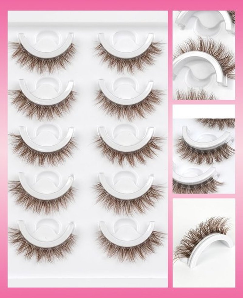 Brown Self Adhesive Eyelashes Preglued - Natural Look No Glue Eyelashes 12mm Natural Waterproof Glueless No Glue Needed Reusable Stick on False Strip Lashes by EMEDA (Brown 872 with Tweezers)