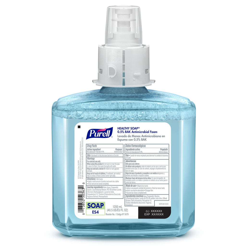 PURELL Brand HEALTHY SOAP 0.5% BAK Antimicrobial Foam, Lightly Fragranced, 1200 mL Refill for PURELL ES4 Manual Soap Dispenser (Pack of 2) - 5079-02 - Manufactured by GOJO, Inc.