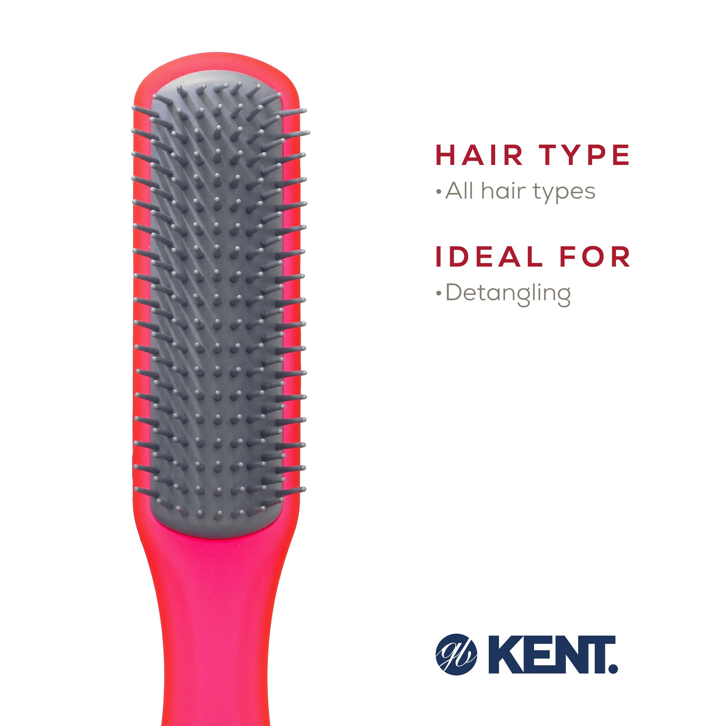 Kent AHGLO02 Airhedz Glo Red Half Round Narrow Detangling Hair Brush - 9 Row Ionic Anti Static Non Scratch Long Nylon Bristle Great for Detangling and Smoothing Medium to Long Length Hair