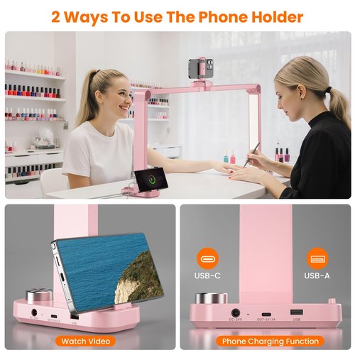 TiInsta Nail Light for Desk,34 Inch 48W Half Moon Light-Adjustable 3000K-6000K Color Temp, 0-100% Brightness,Nails lamp with Phone Stand,for Nails Art,Tattoo,Eyebrow,Beauty,Reading,Salon