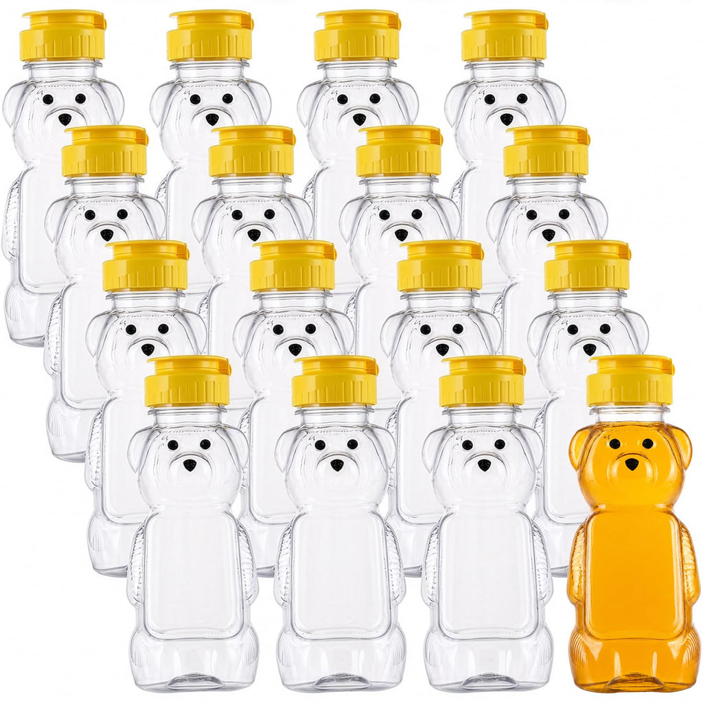 Bekith 16 Pack 8 Fluid Oz Plastic Bear Honey Bottle Jars, Honey Squeeze Bottle Empty with Flip-top Lid for Storing and Dispensing