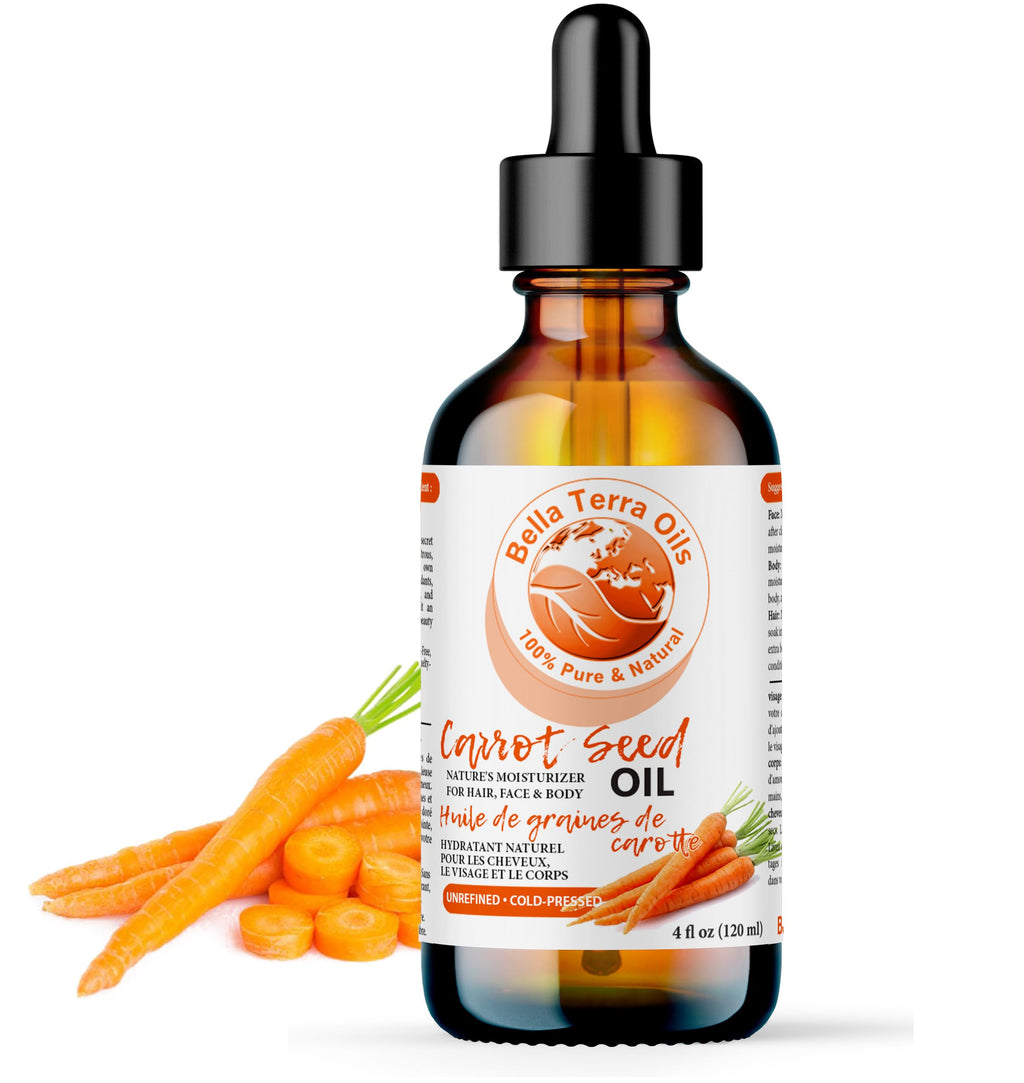 Bella Terra Oils - Organic Carrot Seed Oil 4oz - Celebrate the Nutrient-Rich Legacy of Organic Carrots, High in Vitamin K & Phytosterols, For a Supple & Radiant Appearance