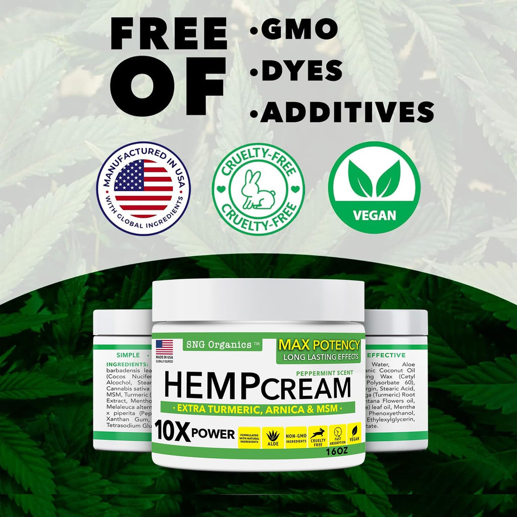 Super Natural Goods Hemp Cream with Hemp Oil, Turmeric, Arnica & Menthol – Botanical Cream with a Cooling Sensation for Localized Application (4oz)