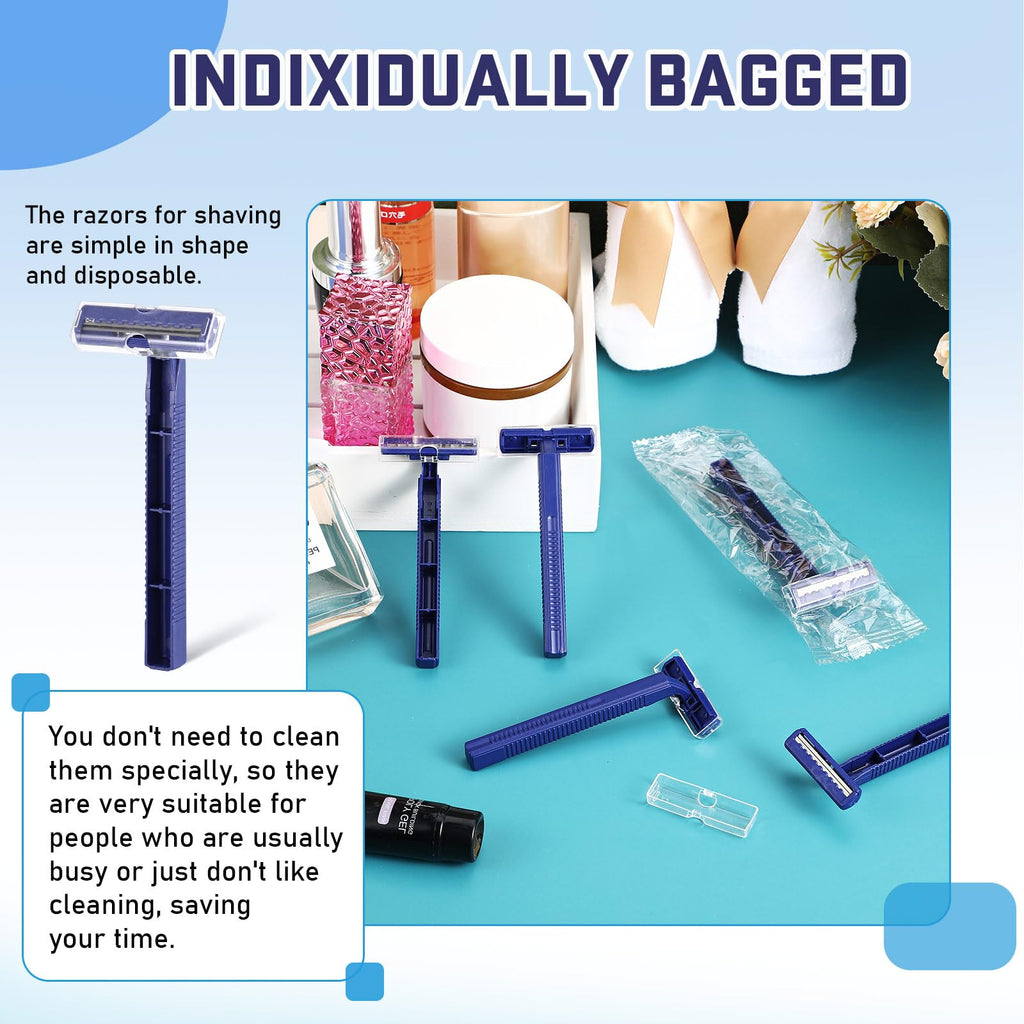 Chumia Twin Blade Razors for Men Stainless Steel Disposable Razors Men Bulk Plastic Shavers Multipurpose Portable Manual Disposable Shavers for Bathing Hotel Travel (50 Pieces)