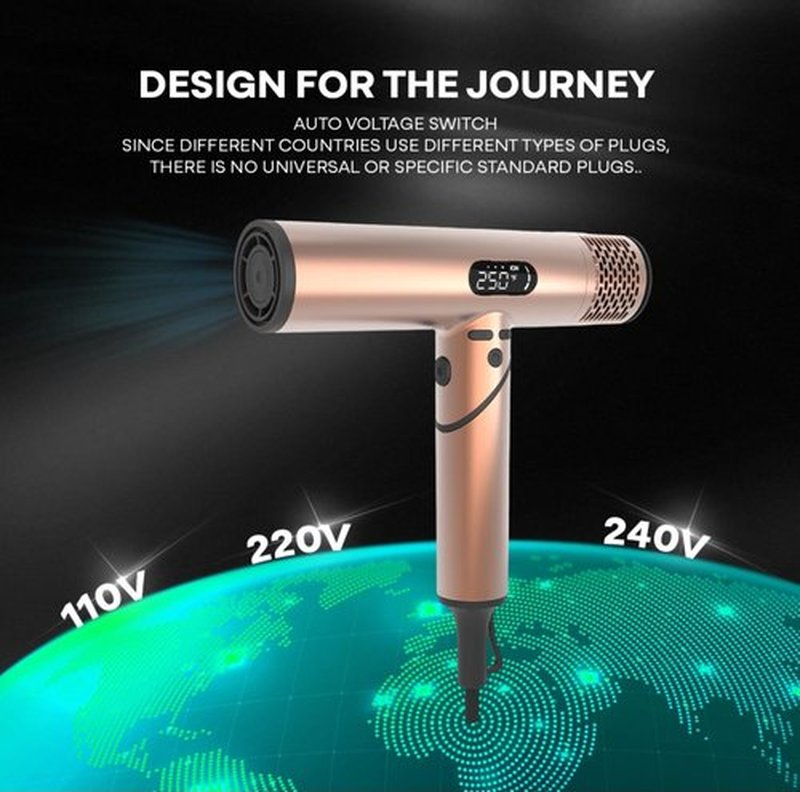 FusionHeat Dual Voltage Travel Hair Dryer with Magnetic Diffuser - 1500W High-Speed Ionic Blow Dryer, Worldwide 110V-240V, Ultra-Lightweight & Compact, Fast Drying with Smart Intelligent Heat Control