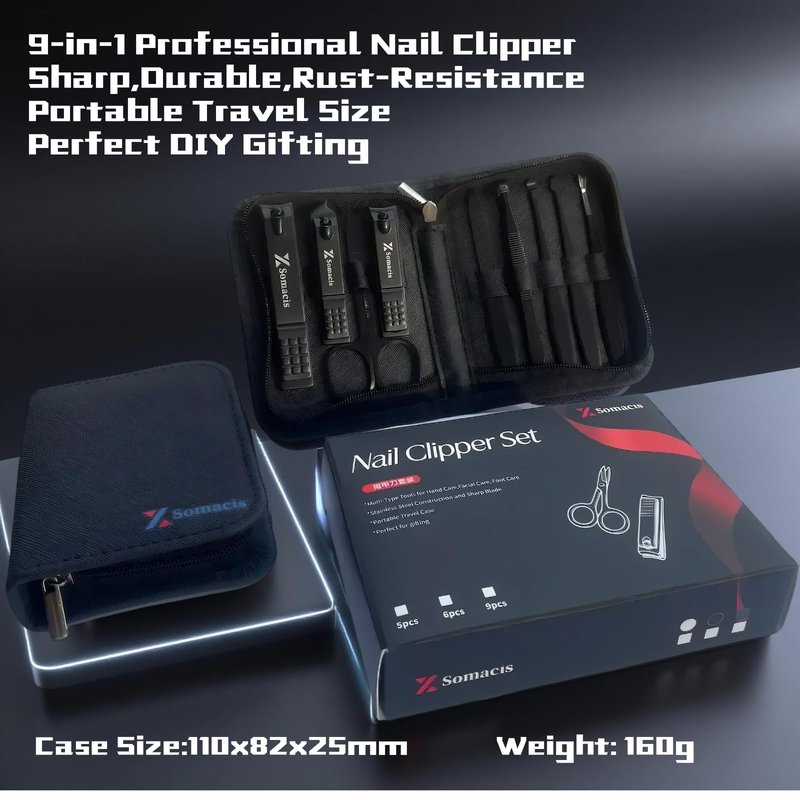Xsomacis 9-in-1 Professional Grooming Kit Finger and Toe Nail Clippers Kit Professional Manicure Pedicure Kit With Travel bag Nail Grooming Kit Perfect DIY Present for Men Husband Boyfriend family