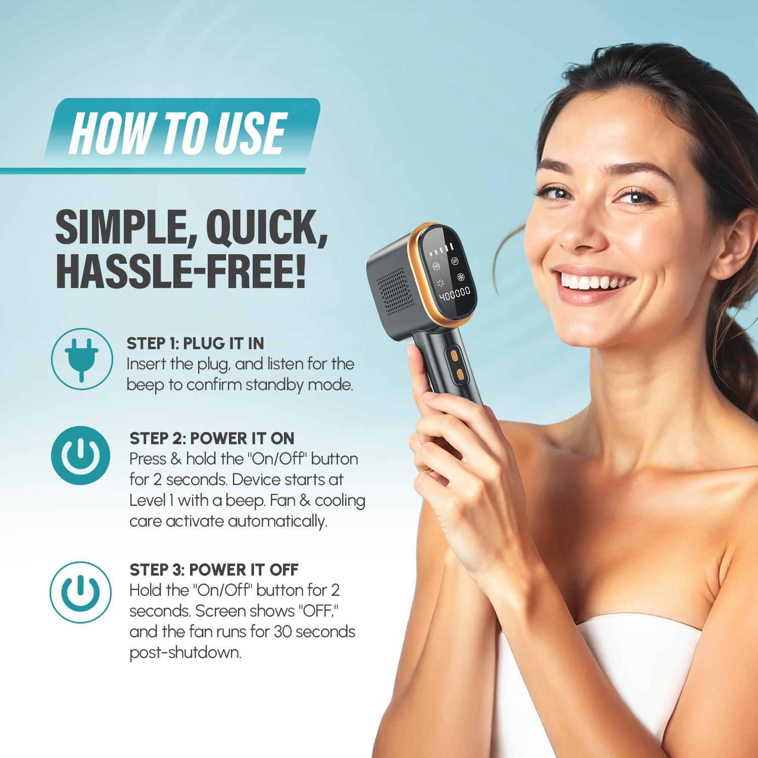 Herbishh At-Home Hair Reduction Handset with Cooling Care, Adjustable Intensity Levels, Dual Mode Personal Grooming Tool for Face & Body, Smooth Skin Light-Based Beauty Tool for Women & Men (Black)