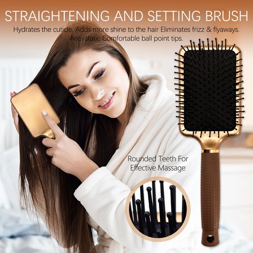 Round Brush Set for Blow Drying- 5 in 1 Round Brush & Paddle Brush Kit with Section Clips - Nano Ceramic Ionic Barrel - Styling, Curling, Smoothing for All Hair Types